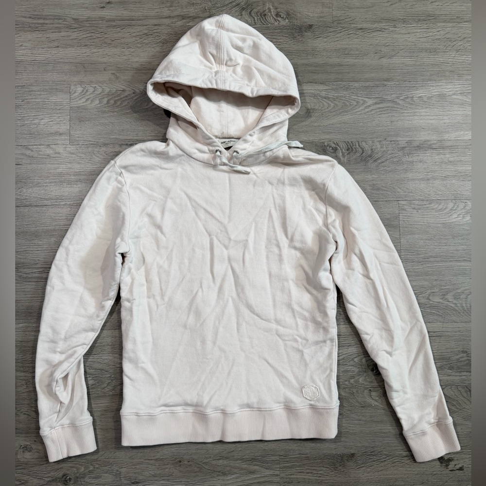 Saint Laurent Paris Womens Light Pink Hoodie Embroidered Logo Sweatshirt S